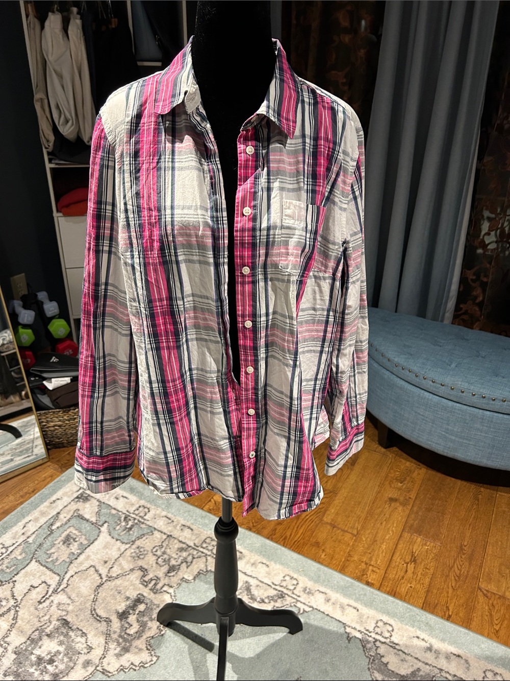 Tommy Hilfiger Pink and White Plaid Button-Down Women's Shirt